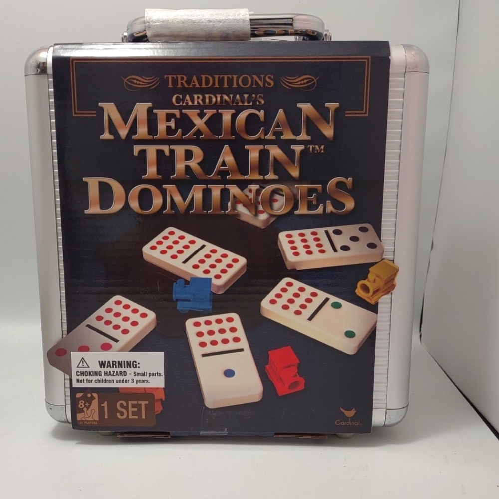 Mexican Train Dominoes Set Tile Board Game in Aluminum Carry Case Games Trains